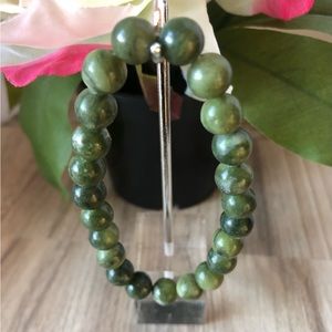 Green Jade Natural Stone Beads Stretchable Bracelet 7" - 8mm Beads Best Gift